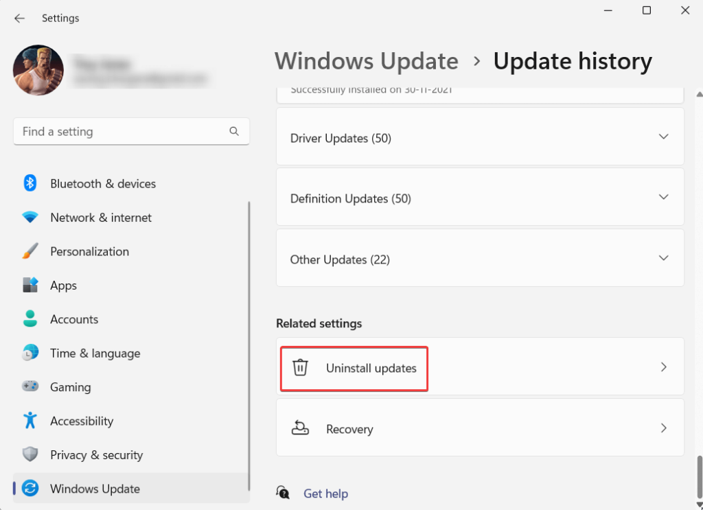 Uninstall updates