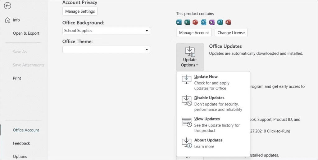 Update The Outlook App