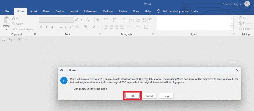pop up message