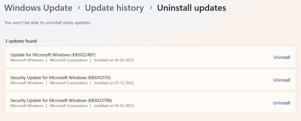 select Uninstall