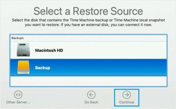 select a restore source
