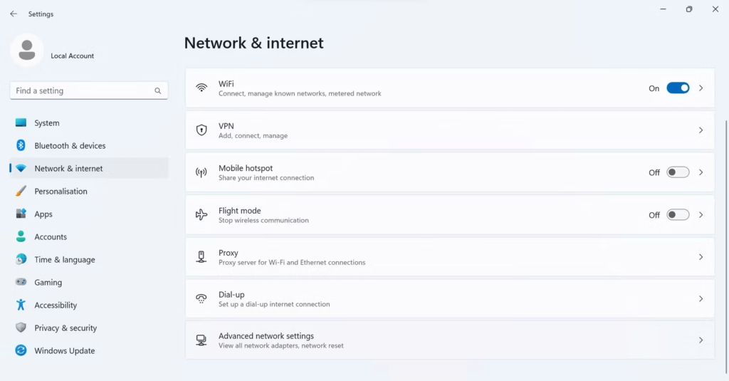 Advanced Network Settings