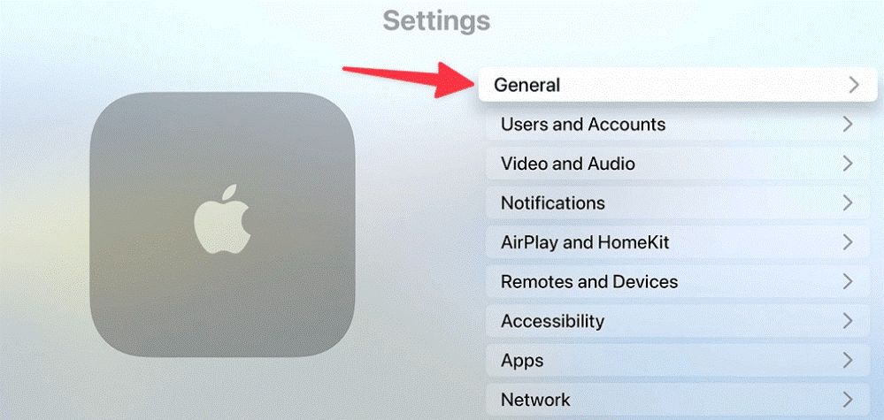 Apple TV Settings and general menu