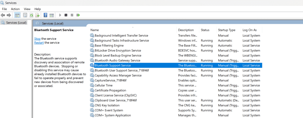 Bluetooth Support Service