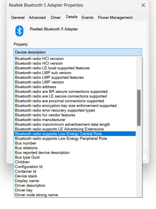 Bluetooth radio supports