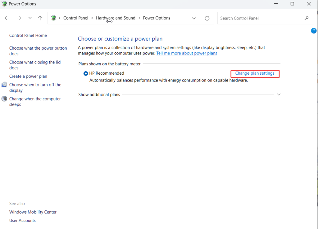 Change plan settings
