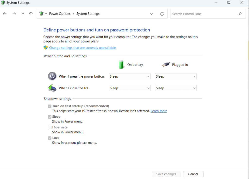 Change settings that are currently unavailable