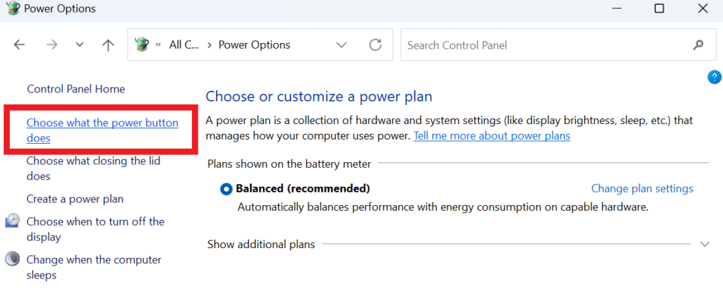 Choose what the power button does