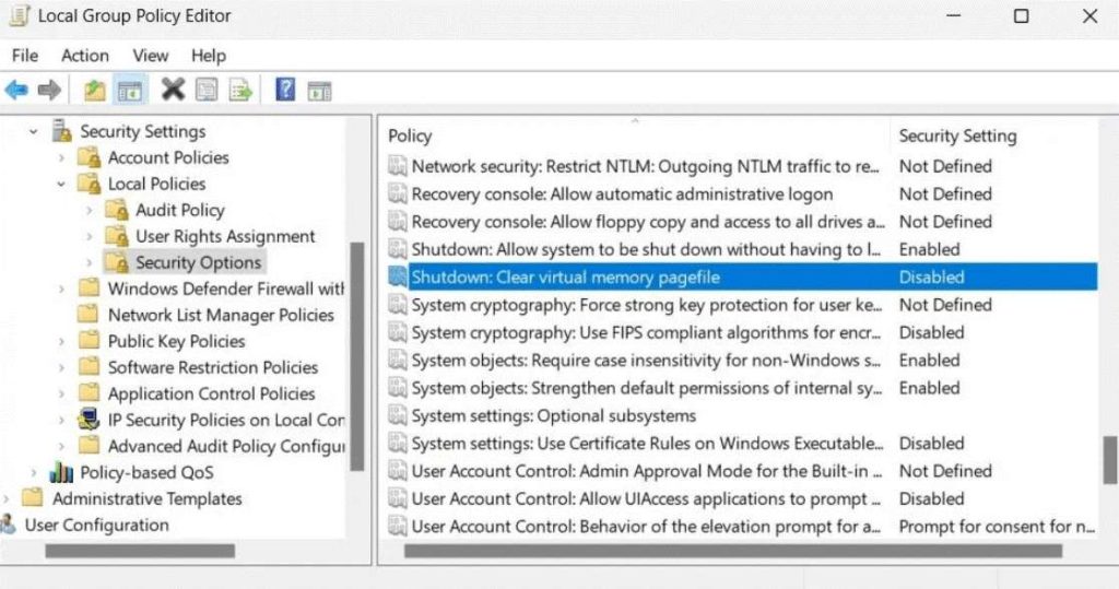 Clear virtual memory pagefile