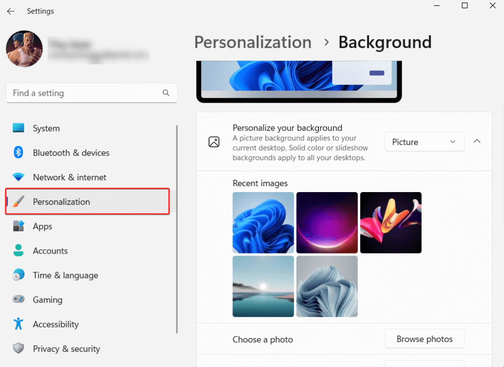 Click on Personalization