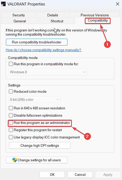 Compatibility tab