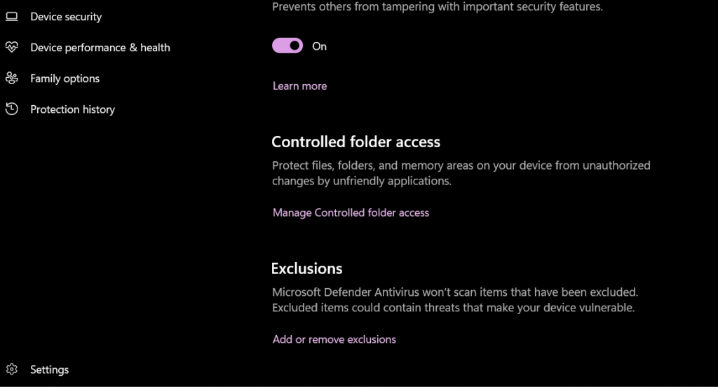 Controlled folder access