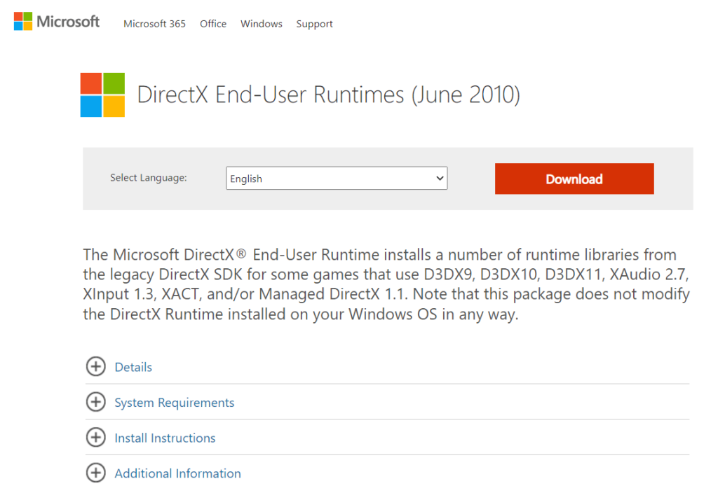 DirectX End-User Runtimes