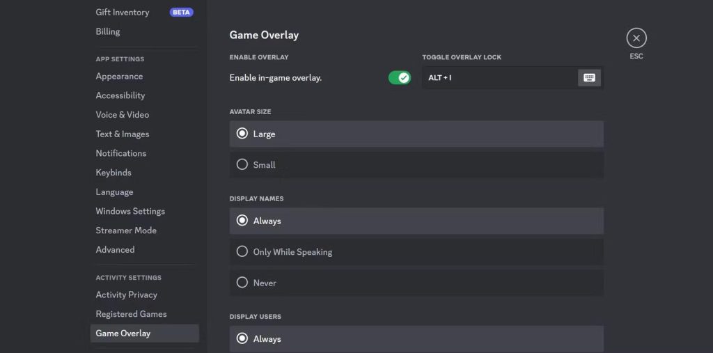 Enable in-game overlay