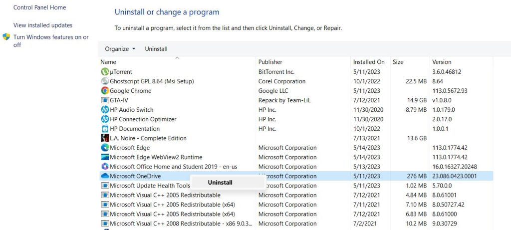 Microsoft OneDrive uninstall
