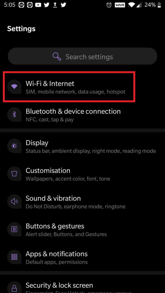 Network & Internet or Wi-Fi