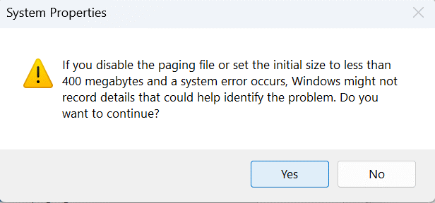 No paging file option