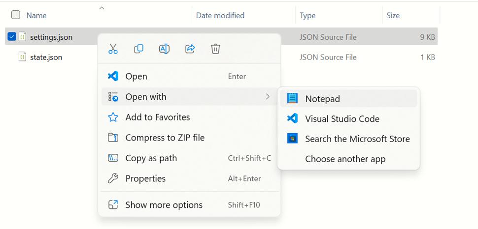 Open with notepad
