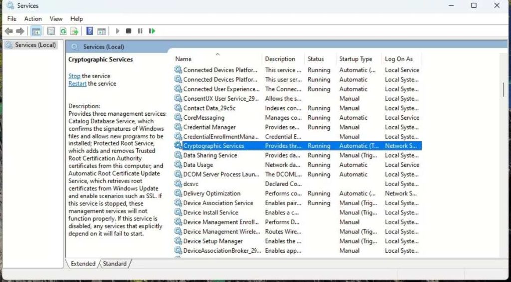 Reboot Windows Cryptographic Services