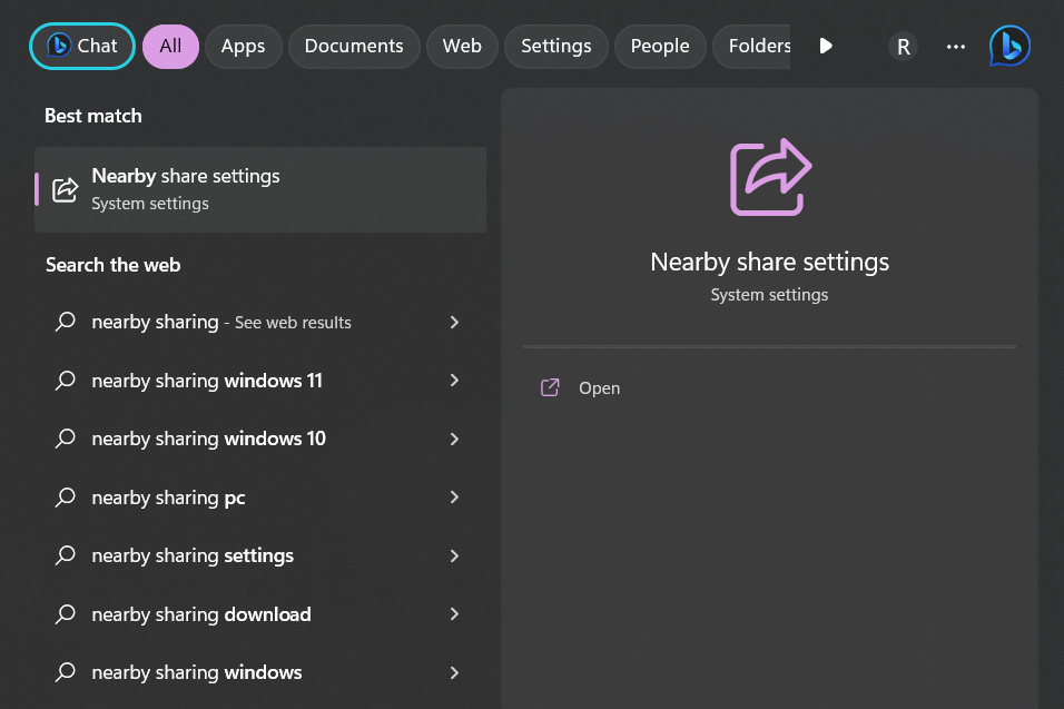 Review Nearby Sharing Settings