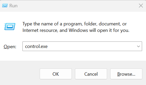 Run command dialogue
