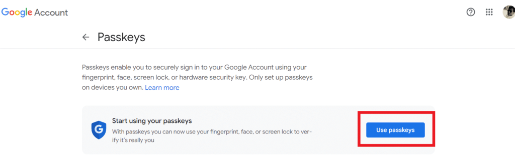 Start using your passkeys