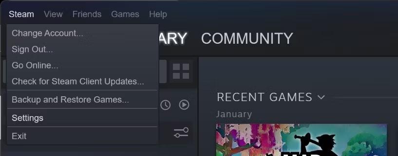 Steam menu located