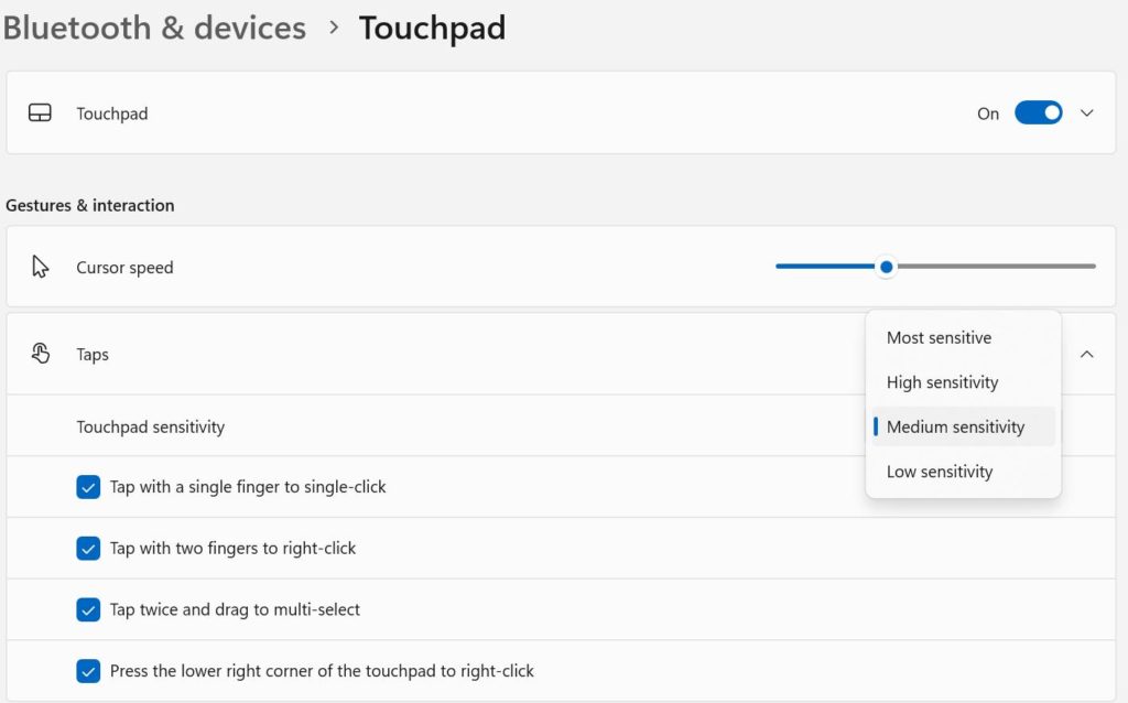 Touchpad sensitivity