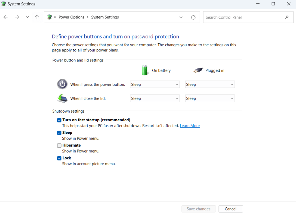 Turn on fast startup