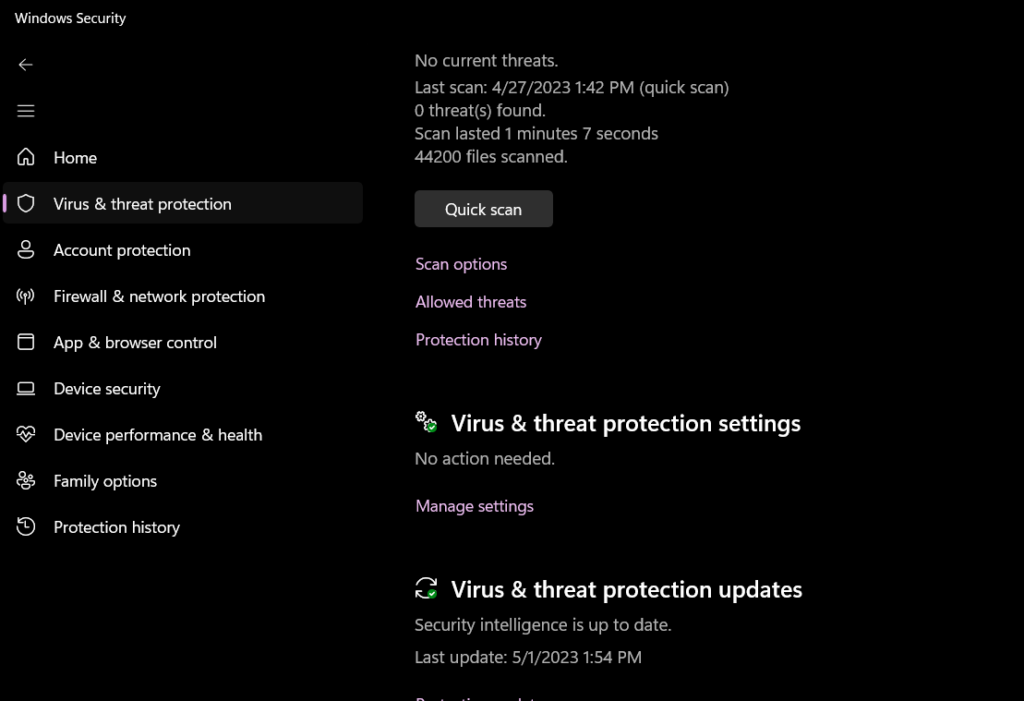 Virus & threat protection