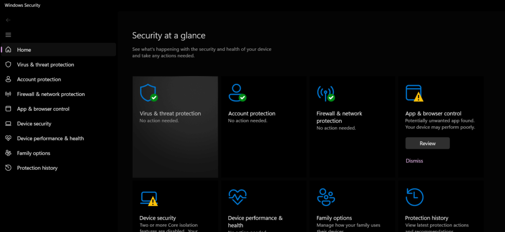 Virus & threat protection