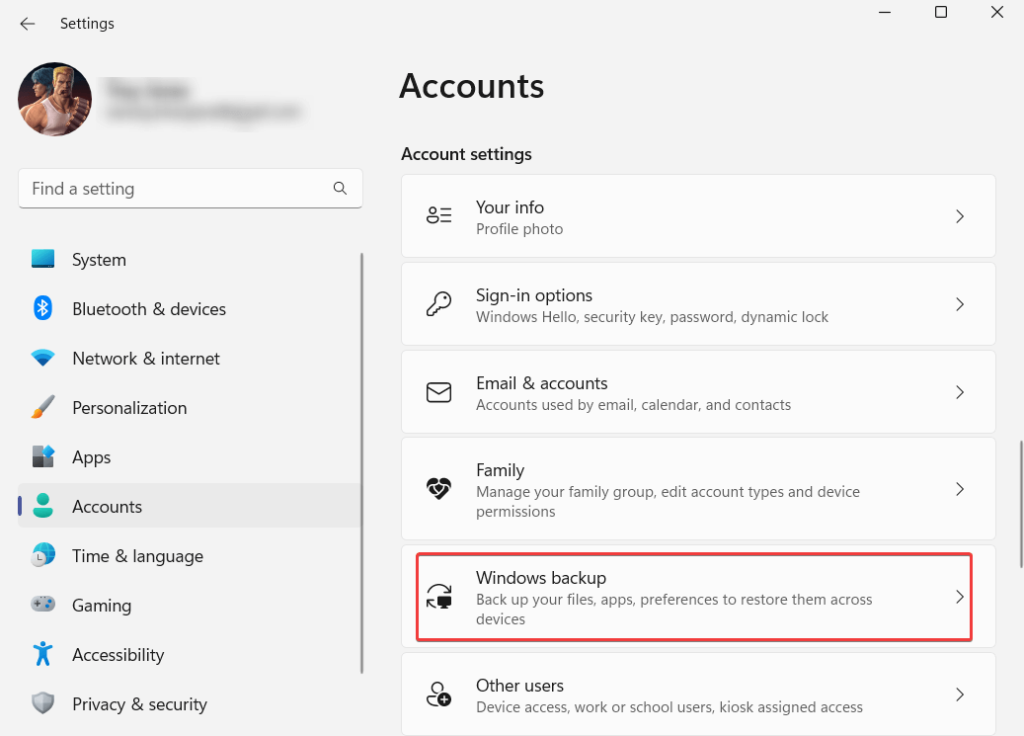 Windows backup