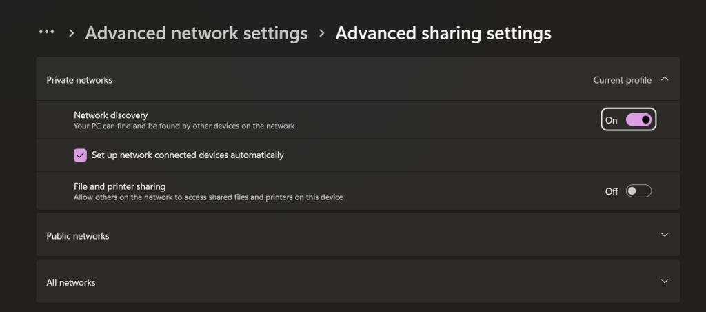 Advanced sharing settings
