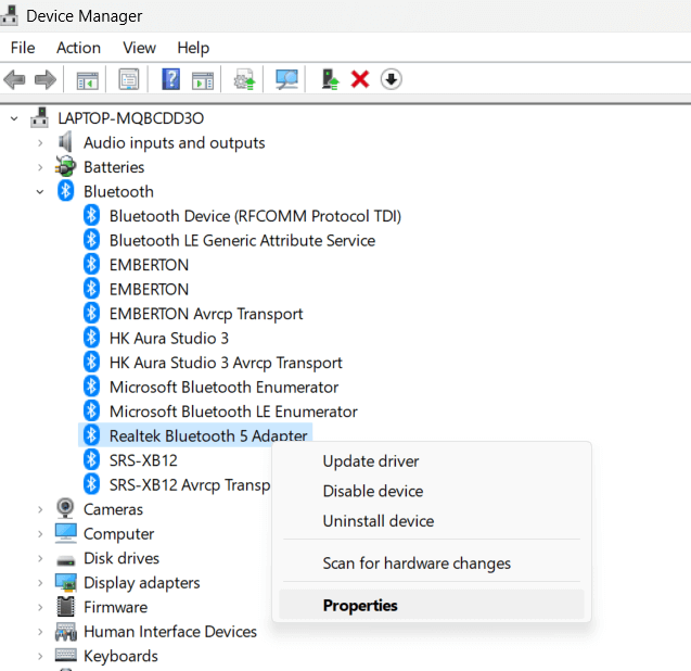 list of Bluetooth devices