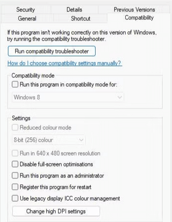 select the Compatibility tab