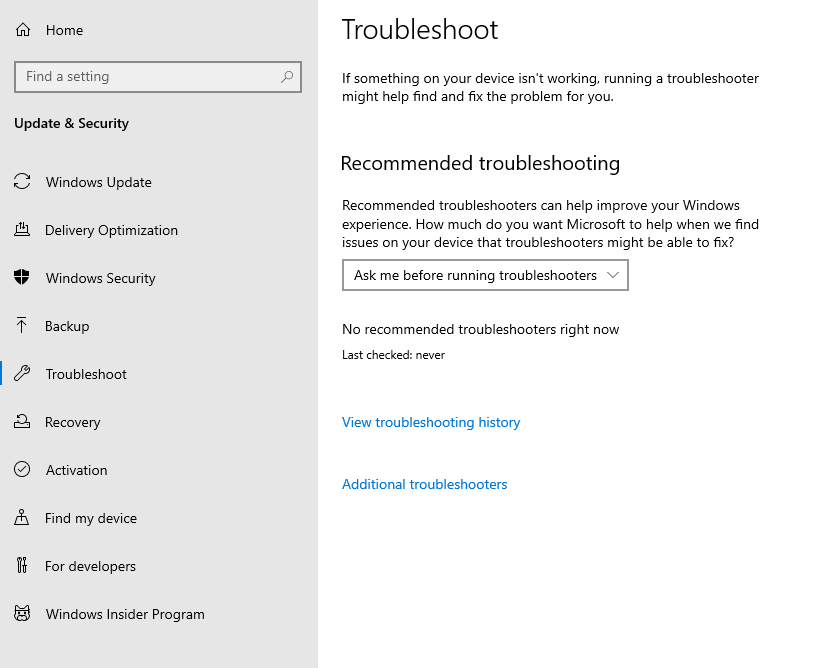 Additional Troubleshooters