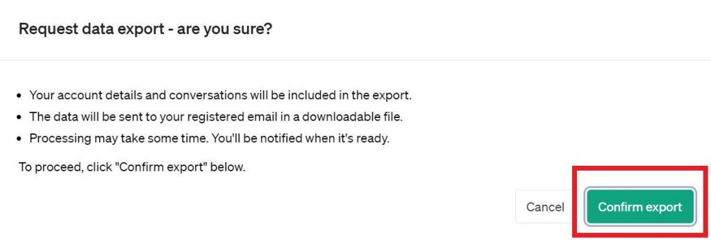Confirm export