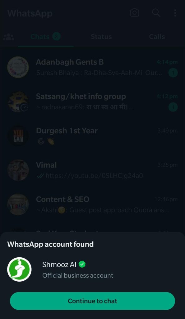 Continue to Chat button