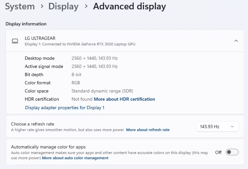 Display Adapter Properties