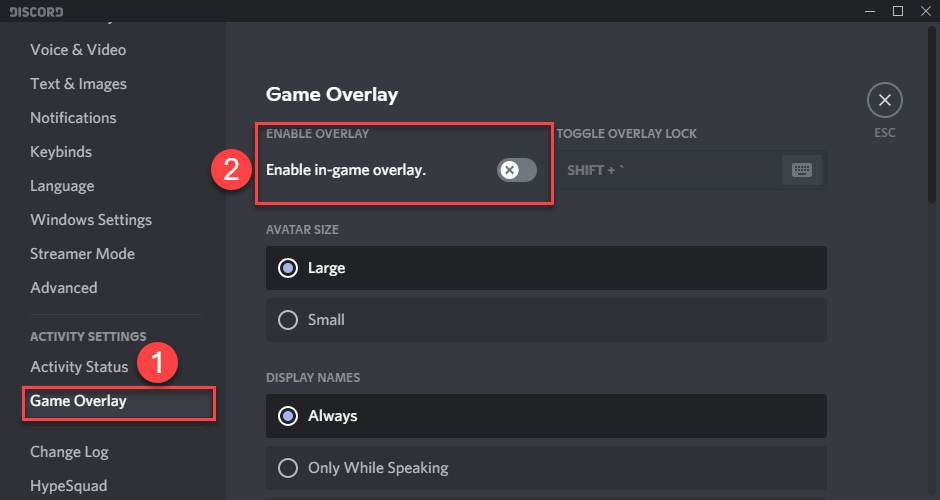 Enable in-game overlay