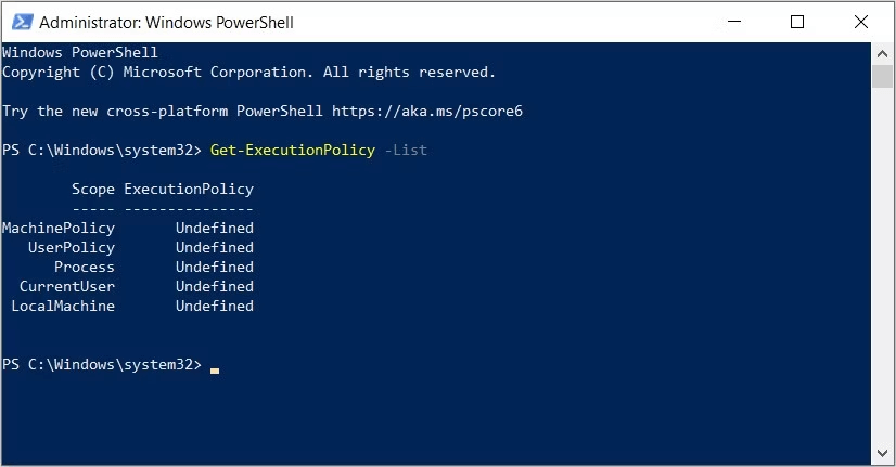 ExecutionPolicy list