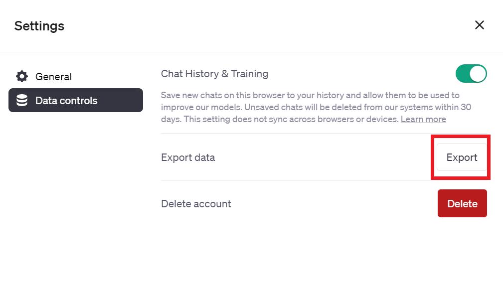Export data