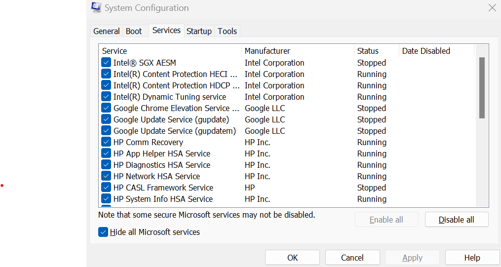 Hide all Microsoft services