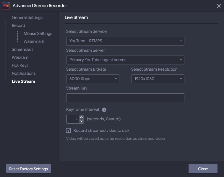 Live Stream button