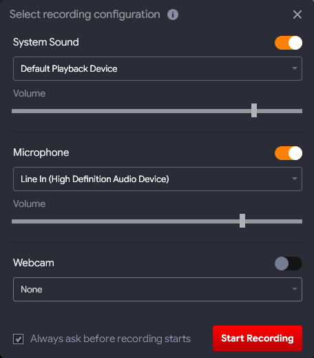 Start Recording to proceed