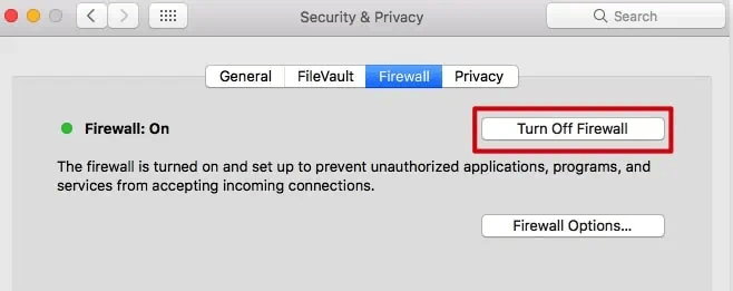 Turn Off Firewall