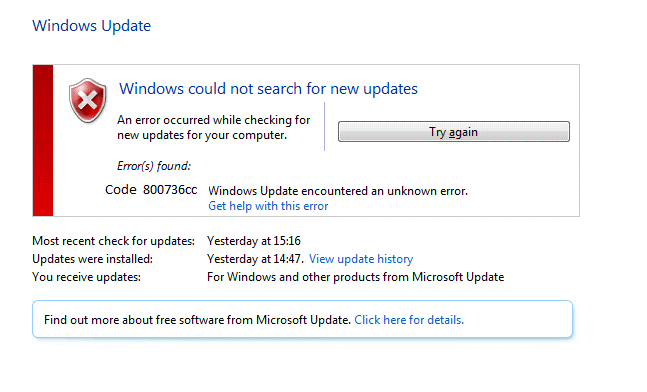 Update Error (0x800736cc)