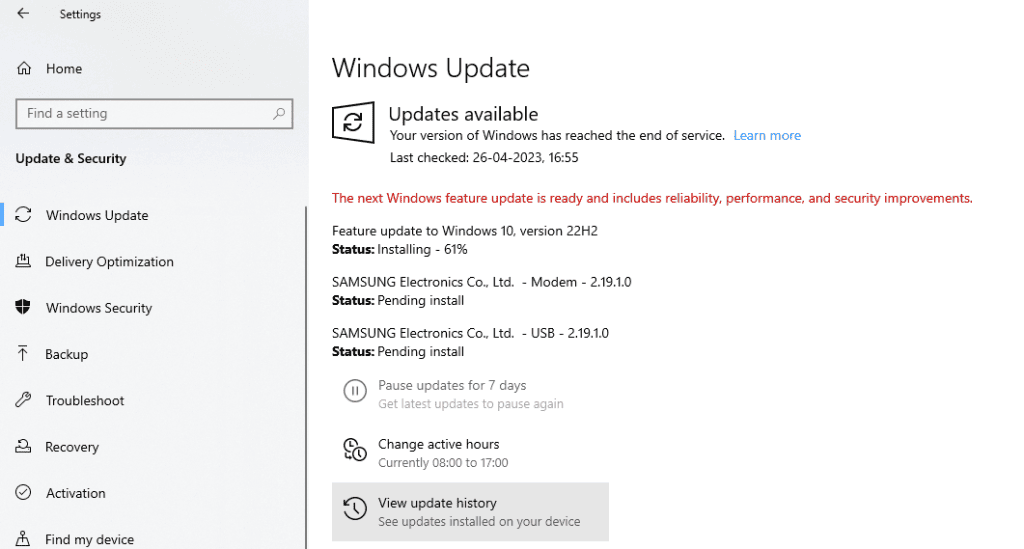 View update history