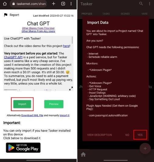 click on Import button