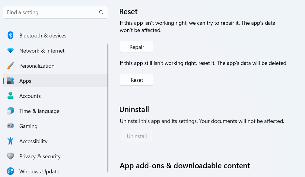 click on Reset